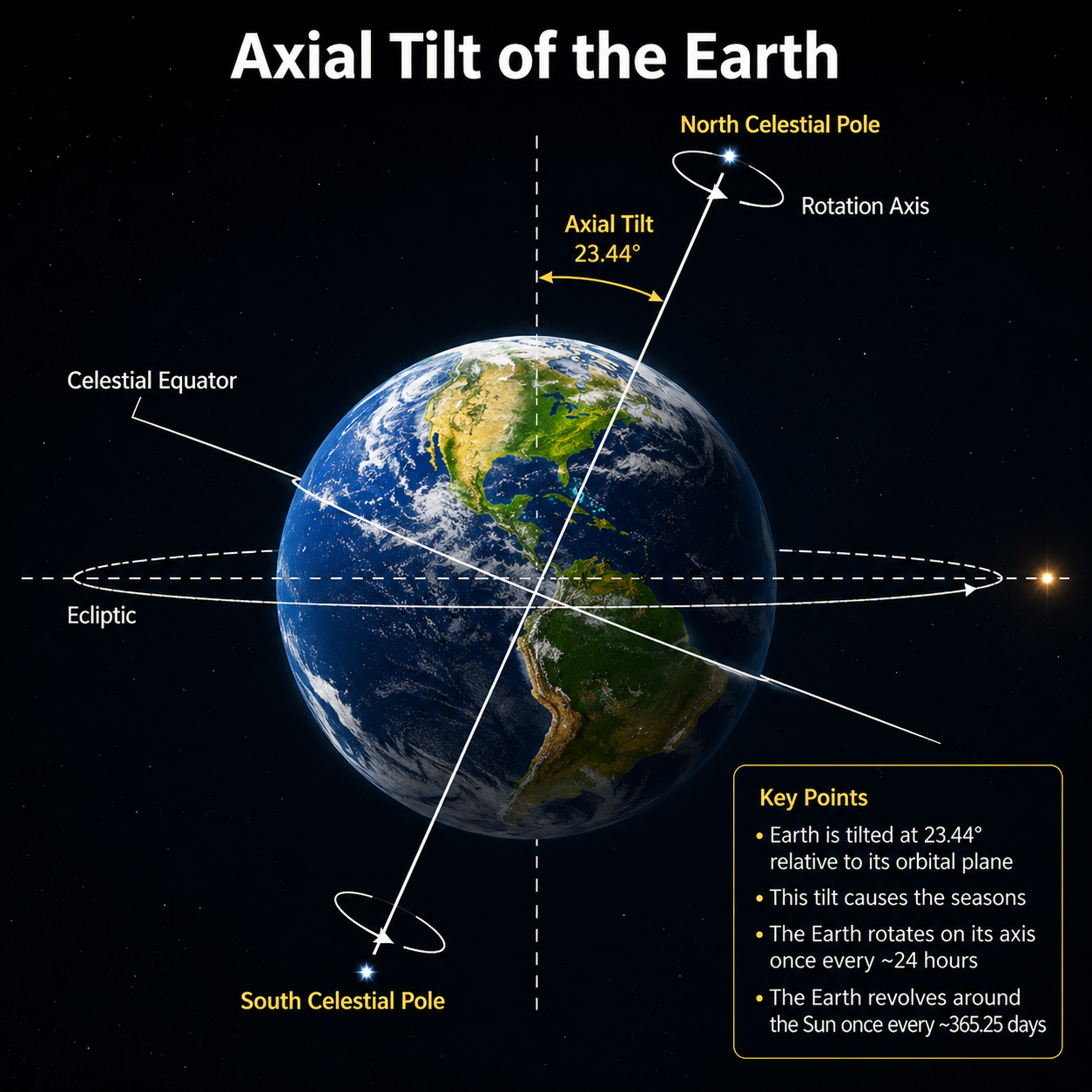Earth's axial tilt and obliquity relative to its orbit