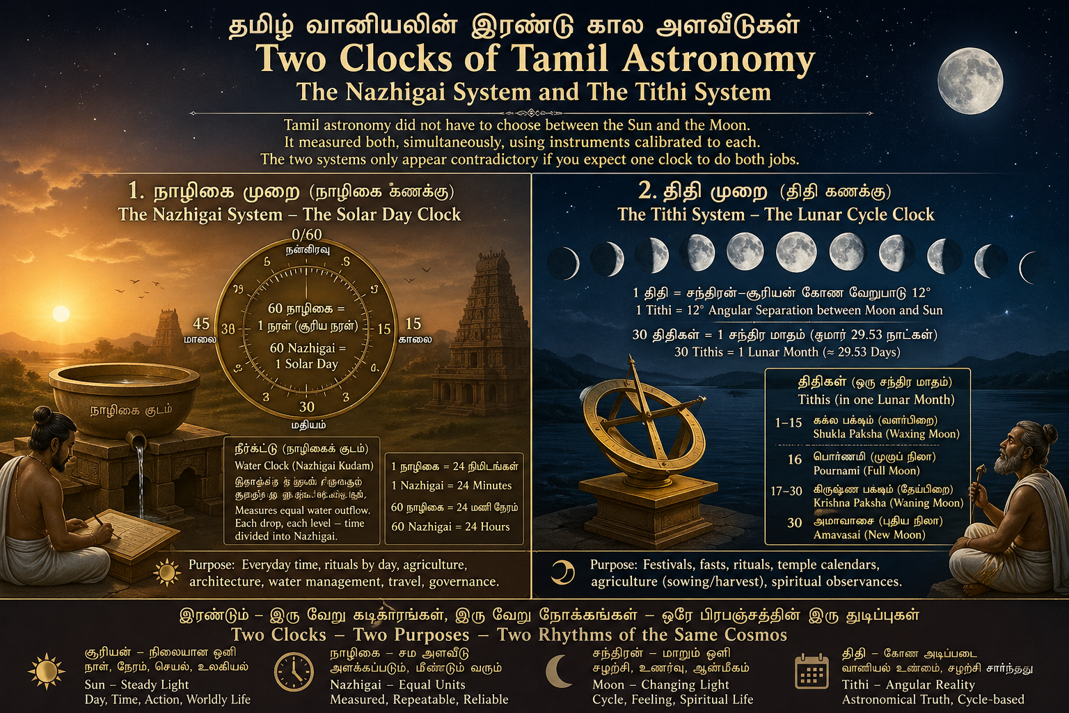 Two clocks of astronomy summary diagram